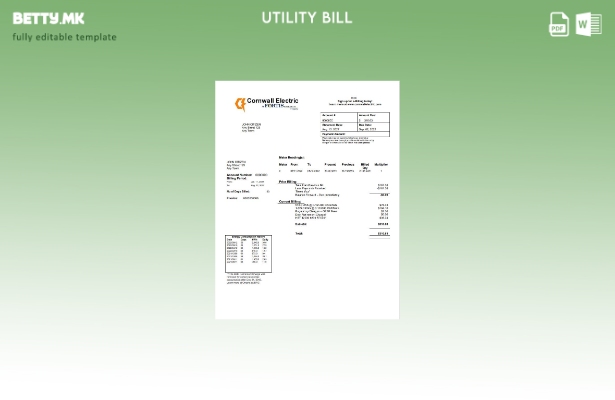 Модерен стил шаблон за сметки за комунални услуги на САД Корнвол Електрик
